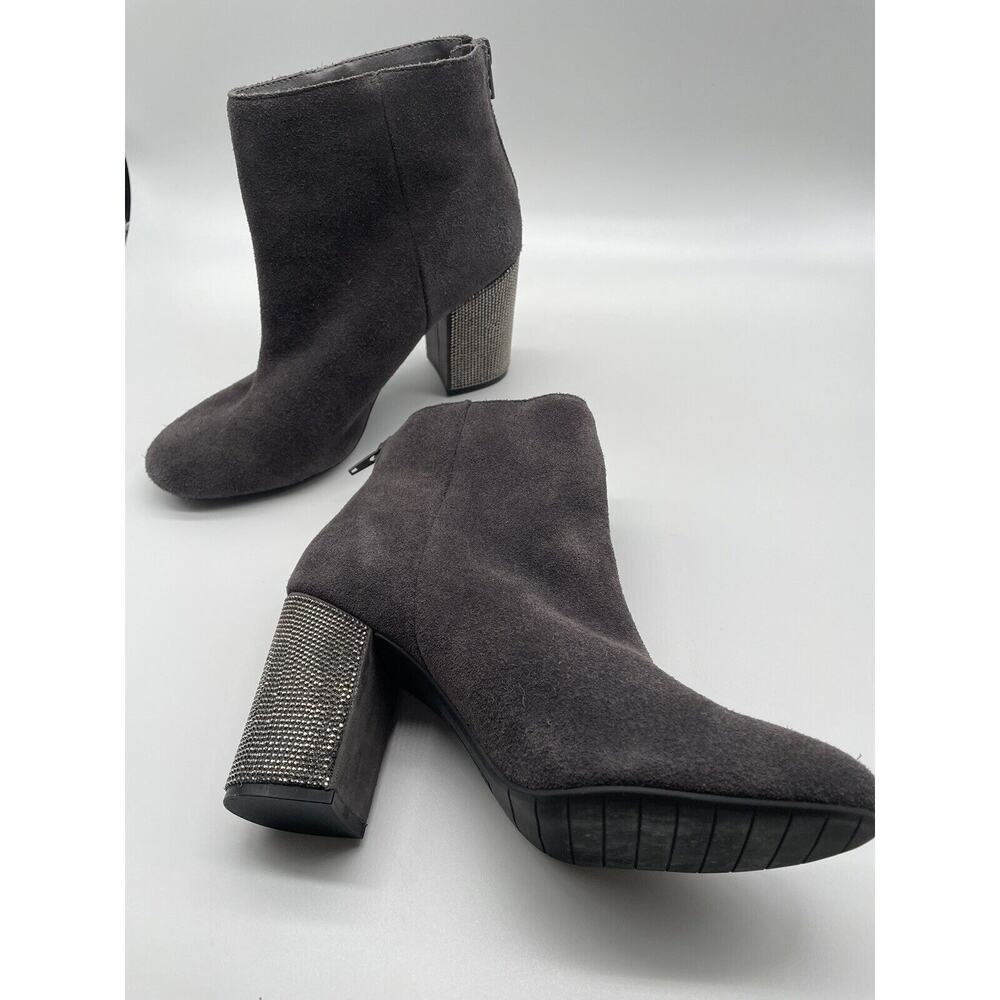 Kenneth Cole Women’s Sued Booties. Size 8.5. Grey with rhinestone heel details.